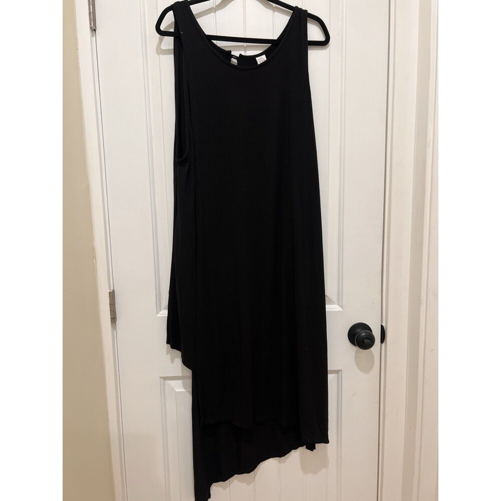 M Square Black Asymmetrical Draped Modern Sleeveless Dress Womens Sz L Made USA
